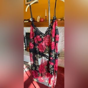 Avon Teddy 🌹Rose & Lace NEW sheer sexy back slit adjustable spaghetti straps 2X